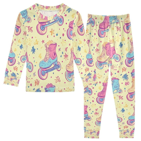 FORMRS Long Sleeve Top and Pants Pajama Set for Niños 2-Piece Sleepwear, Sizes 18M-8Y, Neon Skates