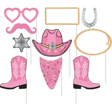 Pink Bandana Cowgirl Photo Booth Props, 10pk