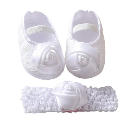 

Multitrust Baby Girls Flat Shoes Headband Soft Sole Newborn Infant Toddler Rose Flower Wedding Dress Walking Shoes