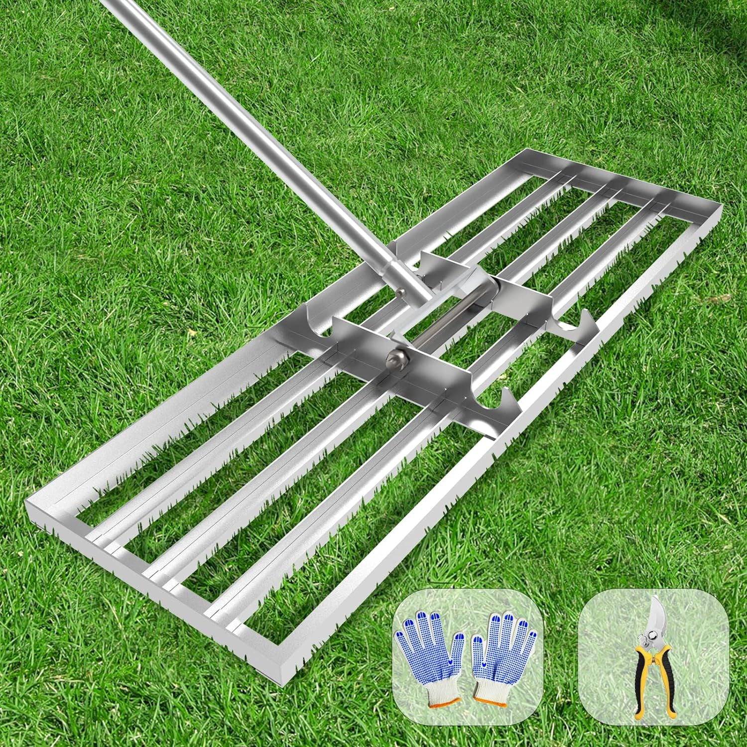 Lawn Leveling Rake 30x10 inch (Professional-Grade) Lawn Leveler Tool with Stainless Steel Handle Rakes for Lawns Heavy Duty Landscape Rake for Backyard Garden Golf Course Farm Pasture