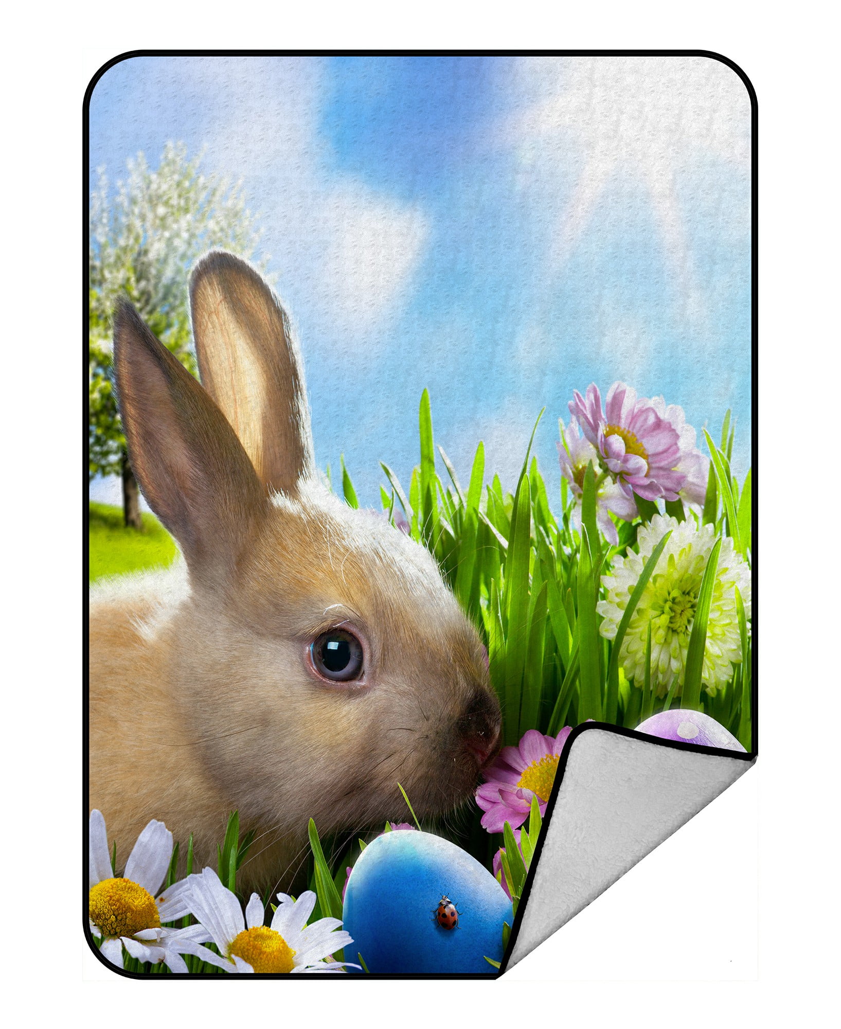 ABPHQTO Art Little Easter Bunny And Easter Eggs Green Grass Fleece