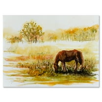 Designart ' Horse Eating Grass On A Meadow ' Farmhouse Canvas Wall Art Print