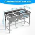 thumbnail image 3 of Stainless Steel Utility Sink, 3 Compartment Commercial Sink, Free-Standing Commercial Sink Heavy Duty for Garage, Restaurant & Outdoor Garden, 3 of 7