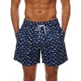 thumbnail image 6 of New Boys Mens Swimming Trunks Swim Shorts Board Shorts With Pockets Print Swimwear Beachwear Underwear Swimsuit Beach Pants Casual Quick Dry Bathing Suit Surfing Dark Blue Fish Print 3XL, 6 of 8