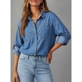 thumbnail image 5 of EMMIOL Women's Oversized 100% Cotton Denim Shirt Long Sleeve Button-Down Blouse with Pockets Casual Western Style, 5 of 7