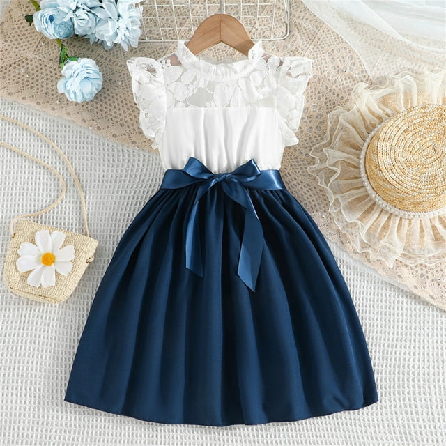 UANWENN Robe d'Été Sans Manches en Dentelle Patchwork pour Enfants Robe Appliquée d'Automne Robe de Demoiselle d'Honneur Robes de Concours pour Filles en Bas Âge Robe pour Filles Grande Taille Robe Photo Tee-Shirt
