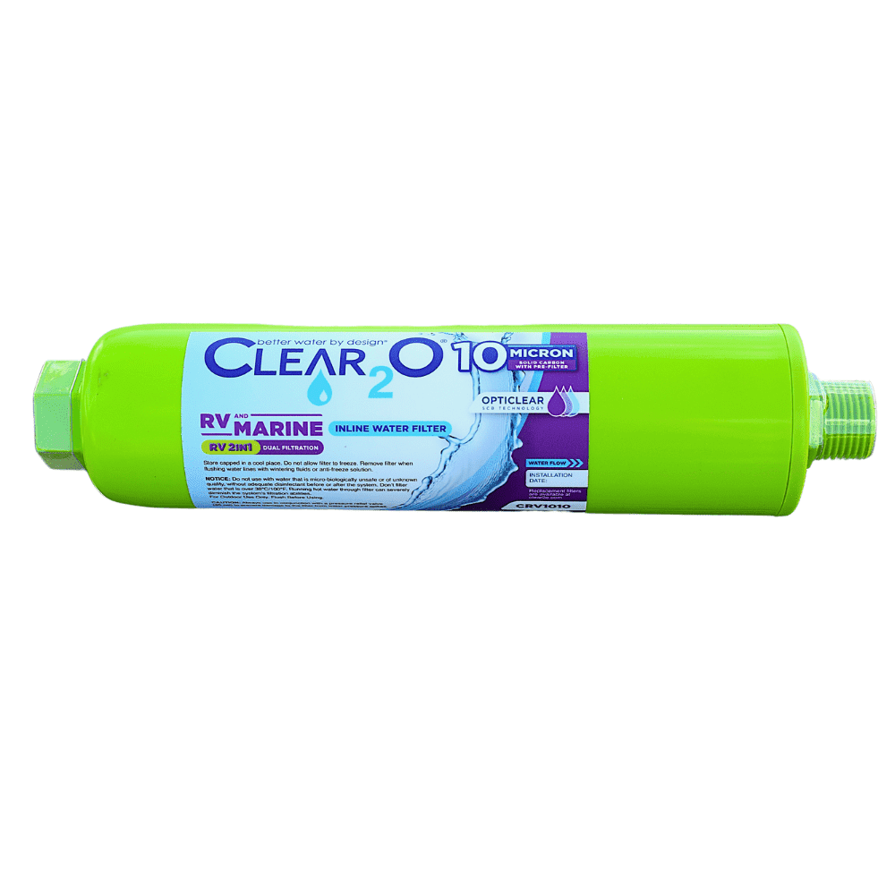 (2 pack) CLEAR2O® 2 IN 1 inline full-length solid carbon block 10 micron water filter and 15 micron sediment pre-filter