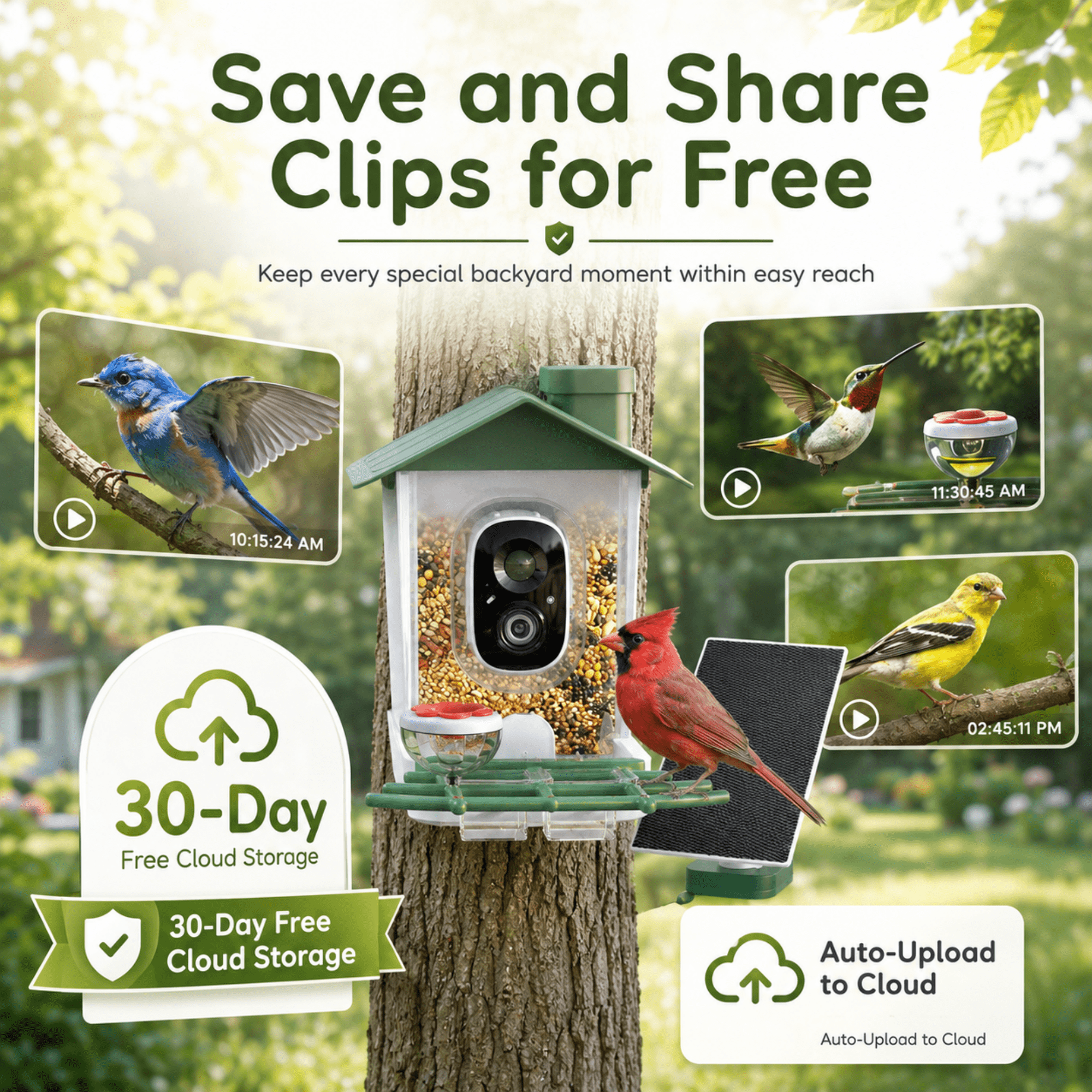 MEHOOM 3K/5MP Ultra HD Smart Bird Feeder with Camera, AI Identification 11000+ Bird Species, Solar Powered Bird Feeder Outdoor, App Notifications, Ideal Gift for Woman & Man