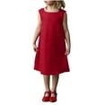 thumbnail image 4 of Gamivast Girls Summer Sleeveless Linen Dress Casual Crew Neck A Line Dress Twirly Skater School Recital Dress Flowy Casual Beach Sundress Red Account Purchase History, 4 of 8