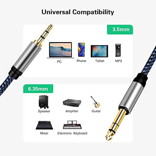 Amplifier Uperatre 1/8 Inch to 1/4 Inch Cable 3.5mm Male to 6.35mm Male TRS Audio Cable Braided Stereo Jack Cord Aux Wire for Guitar Digital Keyboard Laptop Mixer 30ft/10M Home Theater Devices