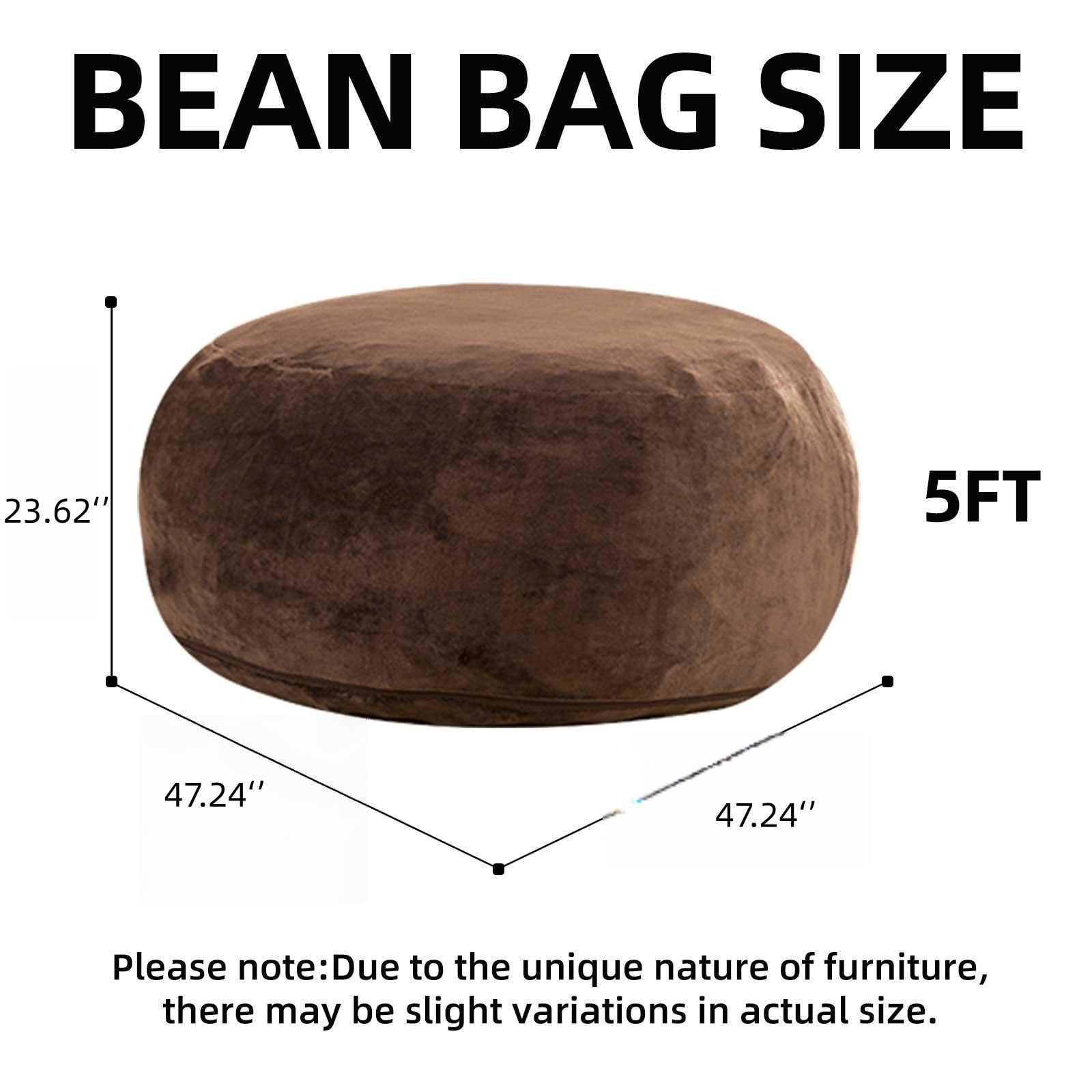 Hommoo 5FT Bean Bag Chair, Memory Foam Filling Soft Sofa with Flannel Cover, Round Sofa for Living Room, Bedroom, College Dorm, Coffee