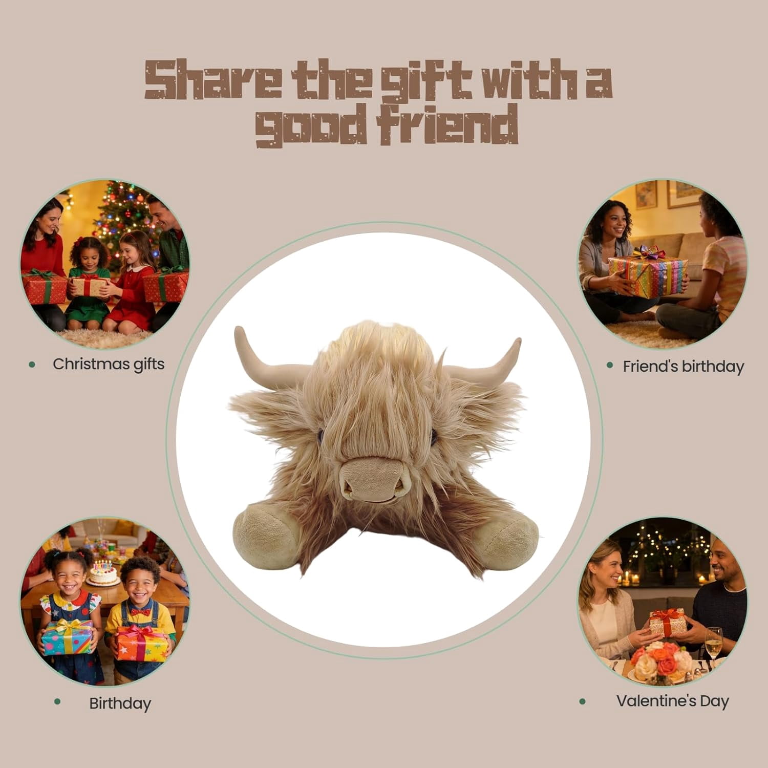 Guvpev 16" Weighted Highland Cow Stuffed Animal, Soft Shaggy Cow Plush Toy for Anxiety Relief and Sensory Comfort, Cuddly Farmhouse Cow Plush Pillow, Unique Birthday Gift