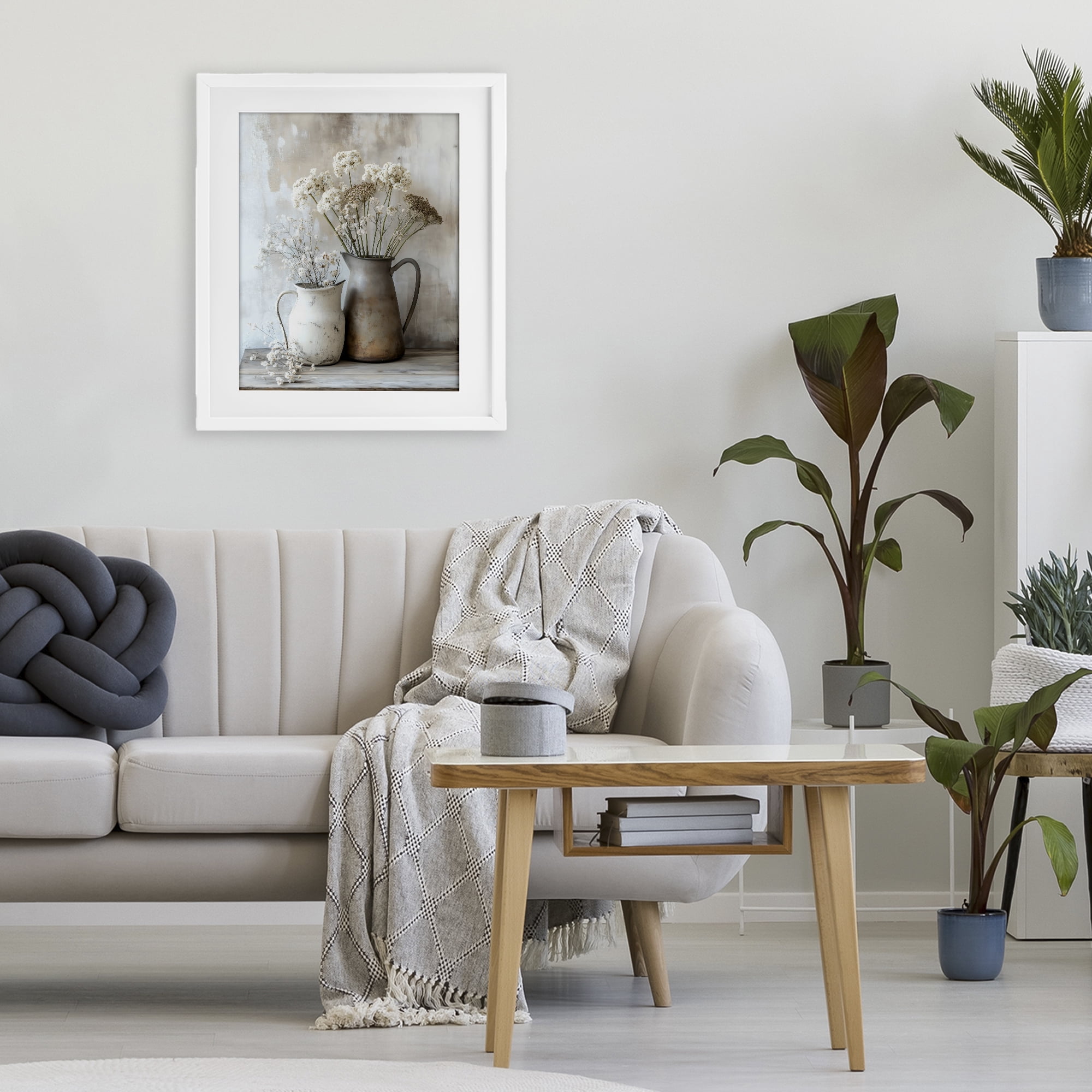 Stupell Industries Rustic Flower Arrangement in Pitchers White Framed Print Under Glass, design by Creative Studio
