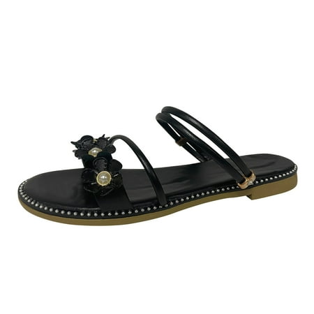 

A0624 sandals for Women Ladies Shoes Summer Boho Sandals Fashion Pearl Flower Sandals Flat Casual Open Toe Sandals PU