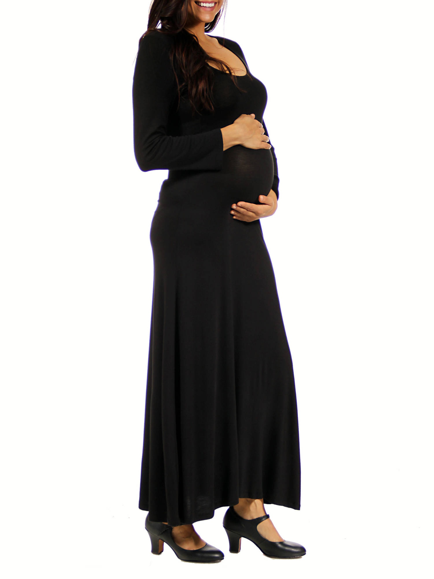 Women's Maternity Long Sleeve Scoop Neck Maxi Dress - image 2 of 4