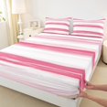 thumbnail image 3 of Manfei Girly Pink Stripes Queen Sheet Sets for Adult, Oil Printing Artwork Flat Sheet, Abstract Ombre Queen Fitted Sheet, Breathable Home Decor, 4pcs, 3 of 7