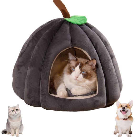 Cozy Pumpkin Design Pet Cave Bed Tent, Halloween Decor Cat Sleeping Nest with Washable Removable Cushion, Indoor Warm House for Small Pets Kittens Puppies