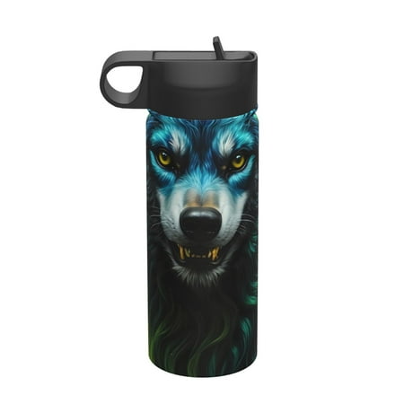 

Gaeub Fluorescent Wolf Printed 18oz Sports Insulated Kettle With Straw Sports Insulated Bottle Water Bottle For Running Hiking Cycling Climbing Mens Womans Insulated Water Bottle