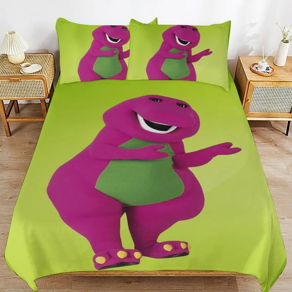 Barney And Friends Kids 3 Piece Bedding Set, Super Soft Printed Comforter Cover Sets with 1 Duvet Cover and 2 Pillowcase, Bedroom Decor Gifts for Boys Girls Teens Adult 90"x90"