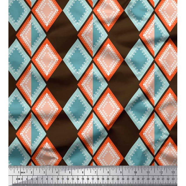 Soimoi Brown Rayon Fabric Stripe & Diamond Geometric Fabric Prints By Yard 42 Inch Wide
