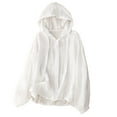 thumbnail image 2 of Bwndum Womens Spring Jacket Lightweight Hooded Casual Windbreaker Snap Button Front & Puffy Sleeve Drawstring Hem with Pockets White,Size M, 2 of 8