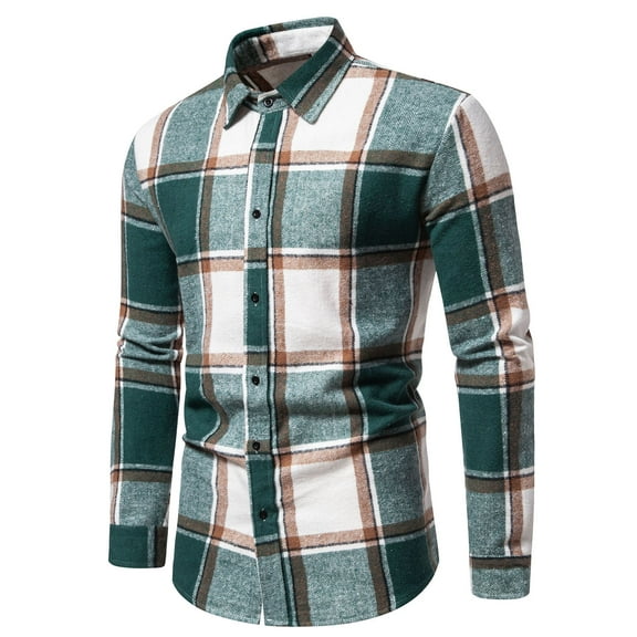 Njoeus Men's Buttons Down Plaid Shirt Regular-Fitting Long Sleeve Casual Shirts