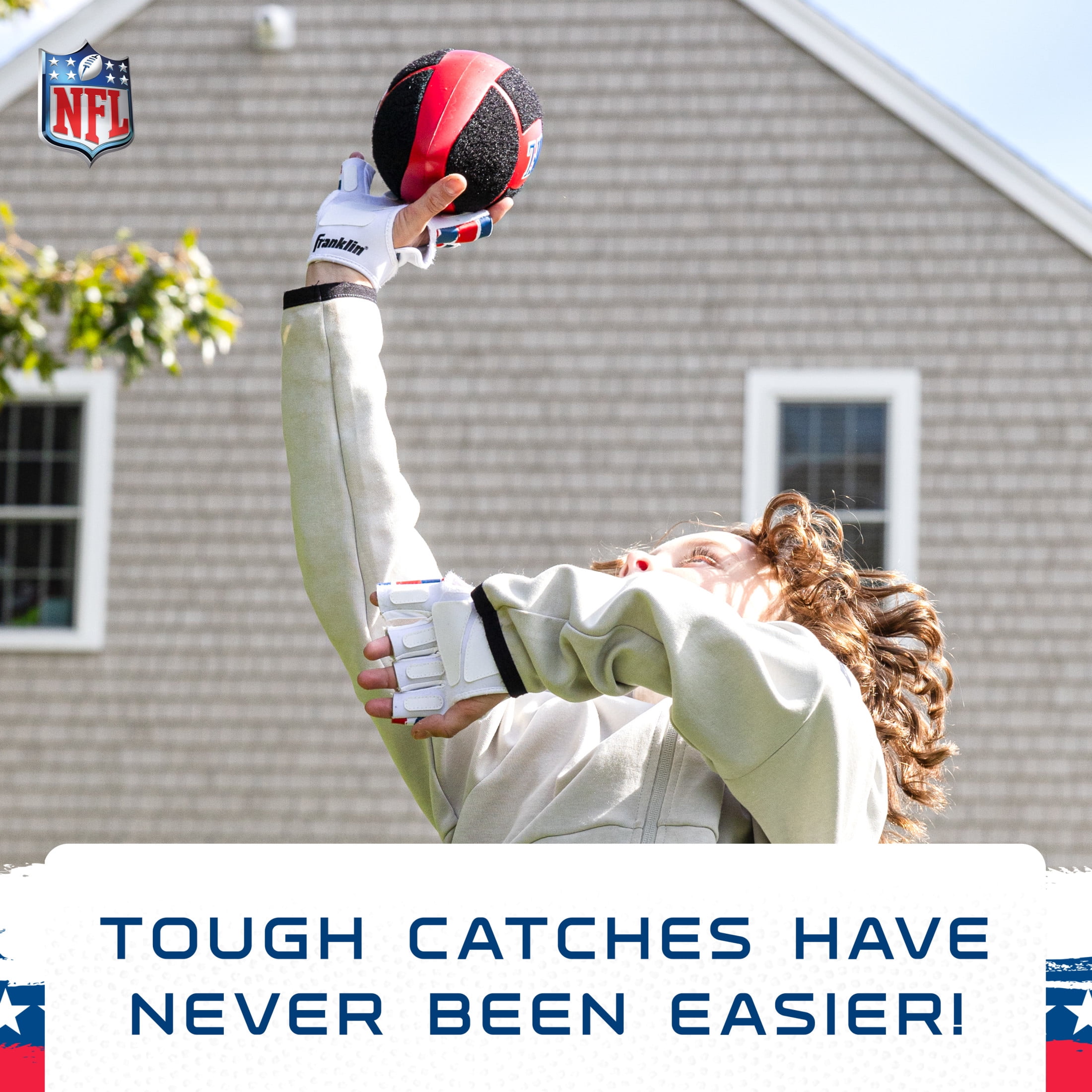 Franklin Sports NFL Kids Football + Receiver Glove Set - NFL Sticky Fingers Easy Catch Junior Ball+ Gloves - Foam Football with Self-Stick Cover