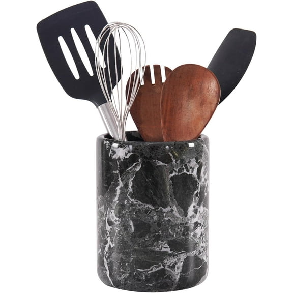 Radicaln Black Marble Utensil Holder 6.5 inches – Kitchen Counter Organizer for Cooking Spoons and Tools, Stylish Utensils Holder, Marble Kitchen Decor