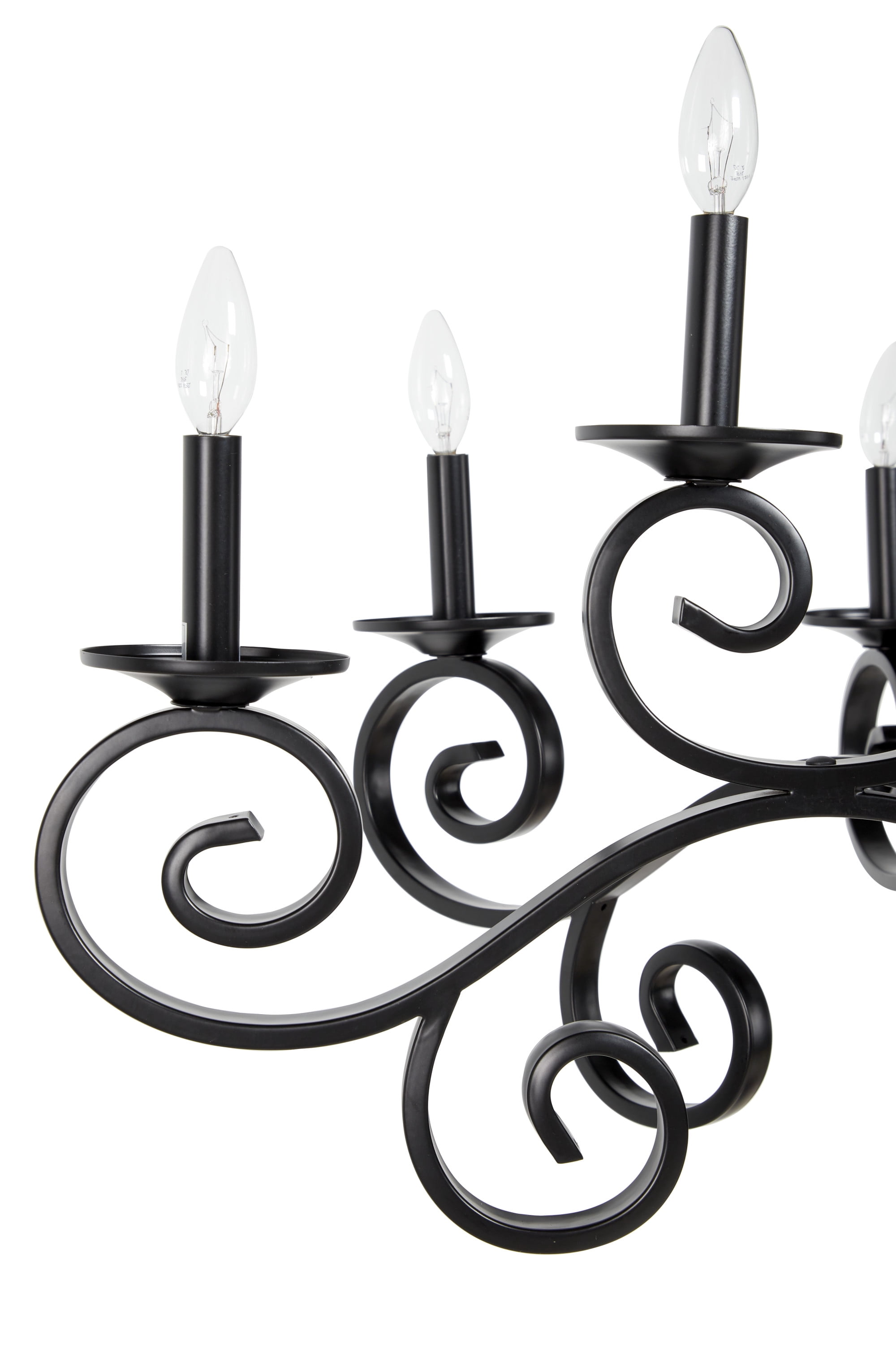 DecMode Large Modern Black Metal Chandelier Pendant Light with Scrolled Arms, 35” x 35”