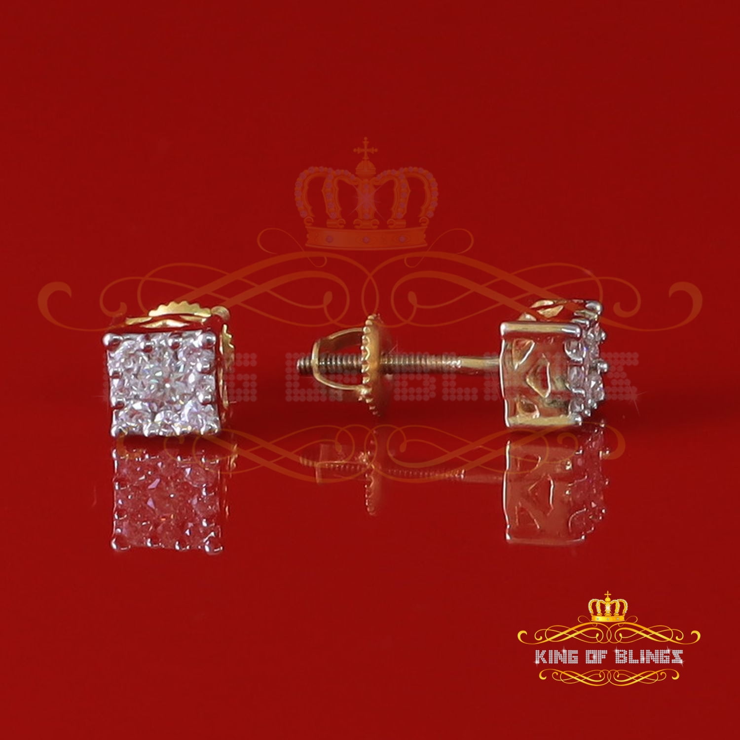 Real Moissanite Stud Square Earrings 10k Real Yellow Gold 0.33ct Vvs 'D' Color