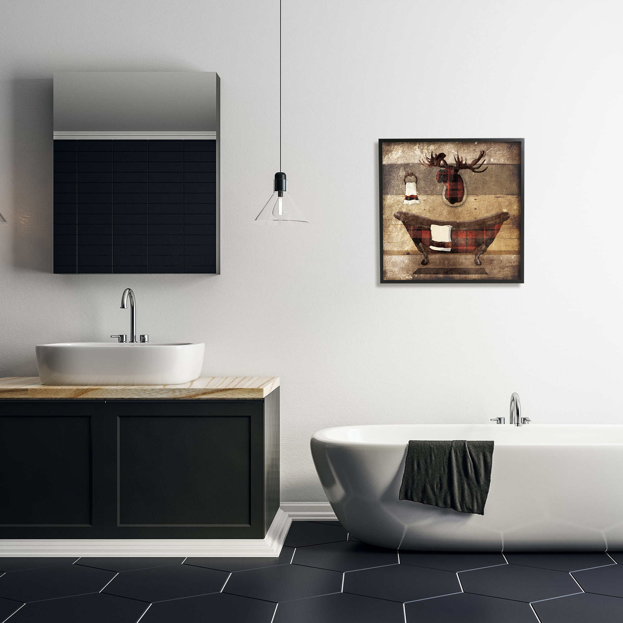 Stupell Industries Plaid Cabin Bathroom Country Wood Textured Design, 24 x 24,Design by Lauren Gibbons