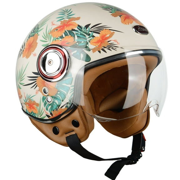 BEON Half Face Retro Vintage Motorcycle Helmet with Anti-Scratch Visor for Adults Moped Vespa, DOT & ECE Approved