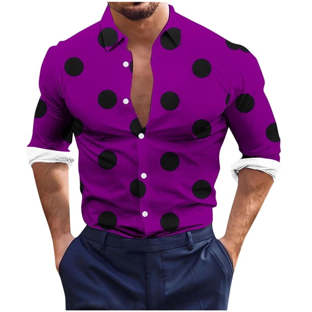 Blusa y camisa de manga larga con cuello vuelto para hombre, informal, a la moda, con botones, estampado, de poliéster