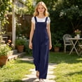 thumbnail image 2 of NordicNest Cotton Linen Overalls for Girls – Casual Mid Waist Denim Trousers with Suspenders, Breathable Spring Summer Pants Kids 4-15Y, 2 of 5
