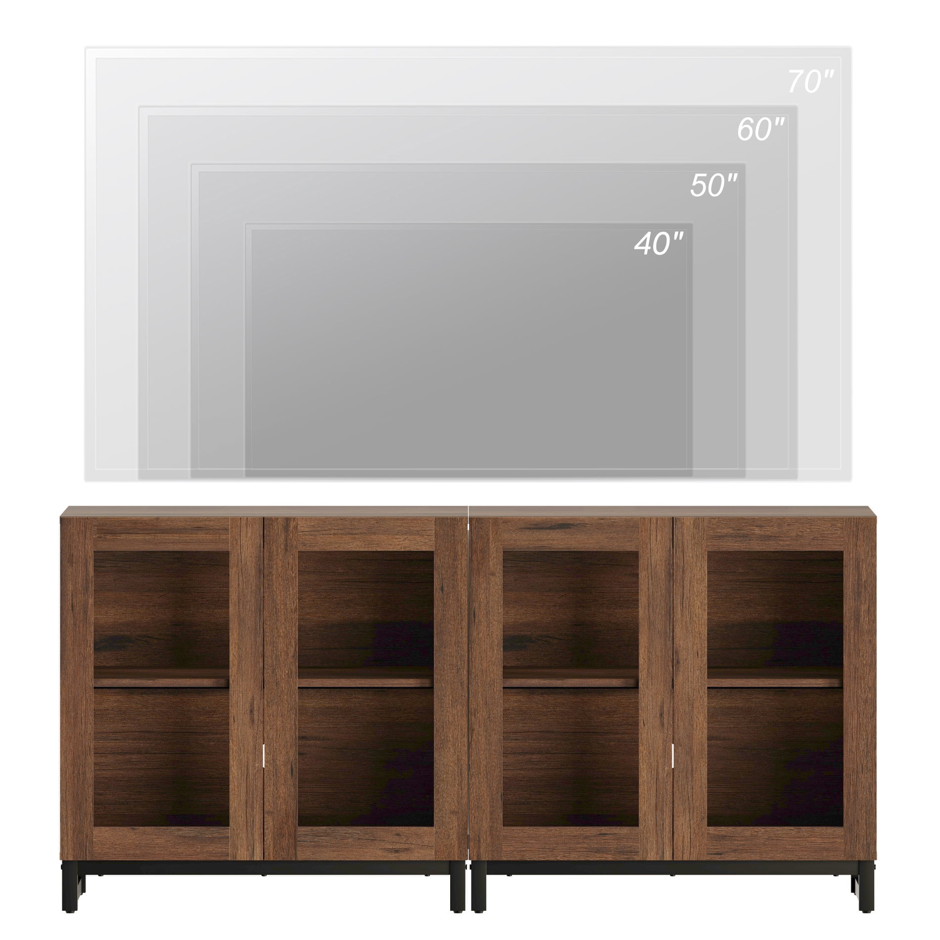 WAMPAT 63 Inch TV Stand with Glass Doors for 32-70 inch TVs, Modern Entertainment Center TV Console with Adjustable Shelves for Living Room, Bedroom, Brown