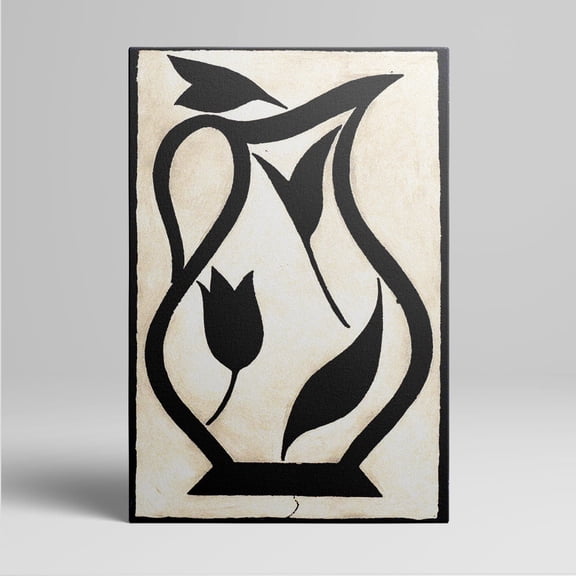 1pc Modern Minimalist Black and White Pitcher with Flower and Leaves Pattern Framed Decor room hanging Wall Picture Decor for Home Gifts, living room, bathroom, bedroom, kitchen wall art decor canvas