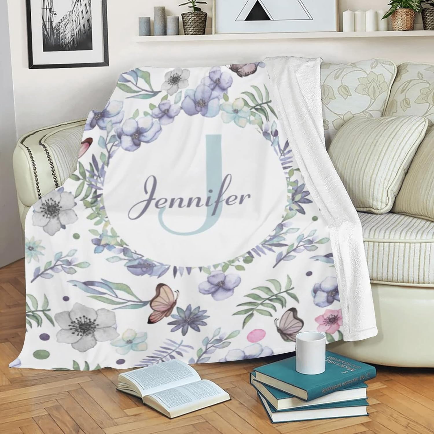 Custom Blankets with Name for Girls Personalized Baby Name Blankets Customized Swaddle Bed Blankets with Baby Name Flower Personalized Flower Blankets for Toddler Soft and Warm 30x40inch