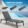thumbnail image 5 of KFFKFF Set of 2 Outdoor Chaise Lounge Chairs, Aluminum Material Support 400lbs, Adjustable Position with 5 Levels, Foldable for Easy Storage, Ideal for Patio, Beach, Pool Use, Dark Grey, 5 of 9