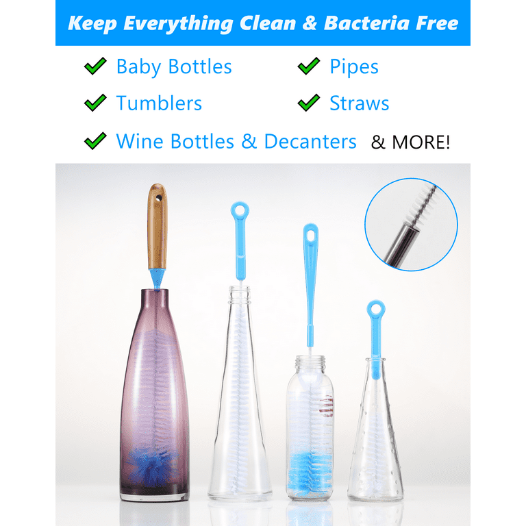 Bottle Brush 5 Pack Cleaner Set - Straw Cleaning Brush & Long Water Bottle  Scrub Brushes for Washing Baby Bottles, Tumblers, Pipes, Kitchen & Beer  Brewing 