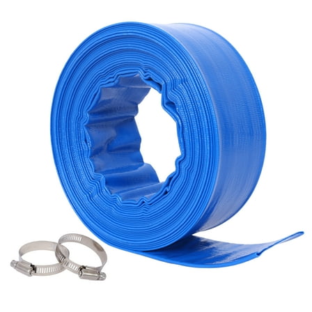 2"x 50 FT Filter Backwash Hose, Blue Heavy Duty Reinforced PVC Lay Flat Water Discharge Pump Hoses for Swimming Pool Filter Pump,with 2 Clamp