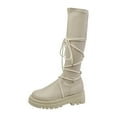 thumbnail image 2 of Wavsuf Combat Boots for Women Knee High Winter Low Heel Chunky Tie Hip White Shoes Size 43, 2 of 4