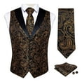 thumbnail image 2 of VBTAPA Men's V-Neck Suit Vests Formal Dress Vest Paisley Jacquard Tie Waistcoat Hanky Set for Holiday Party Wedding Gold M, 2 of 7