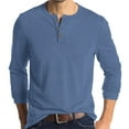 thumbnail image 2 of Hearthz Men's Long-Sleeve Henley Shirt Fall 3-Button Solid Color Mens Workout Shirts Round Neck Sports Baseball T Shirts, 2 of 7