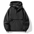 thumbnail image 2 of Men's Parka Jacket Windproof Waterproof Coat Half Zip Hooded Outerwear with Zipper Pocket,Daily Outdoor Casual Comfy Wear,Black,XS, 2 of 7