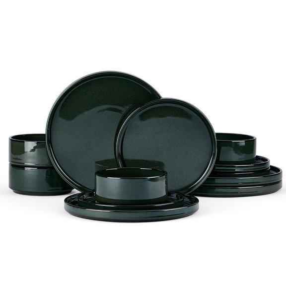 Onader Dinnerware Sets for 4, 12-Piece Plates and Bowls Sets for 4, Kitchen Modern Dinning Dishware, Chip and Scratch Resistant - Green