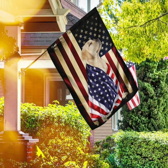 Flagwix American Flag Yellow Labrador Retriever ANL40FV8, Independence Day Decorations, Polyester Double-sided Printed House Flag