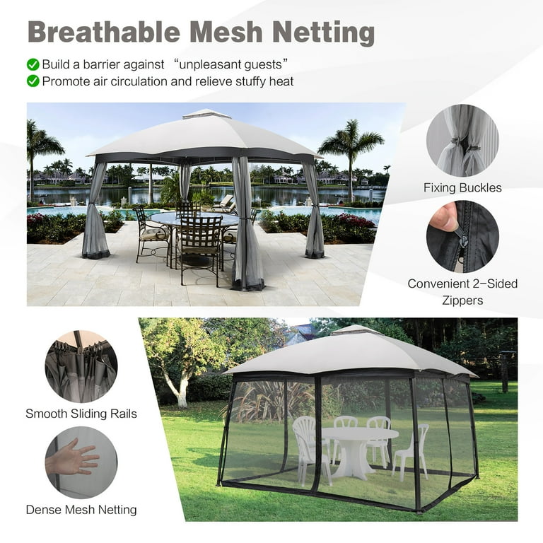 Costway 10x12 FT 2 Tier Patio Gazebo Canopy Netting Heavy Duty Metal Easy Setup Outdoor