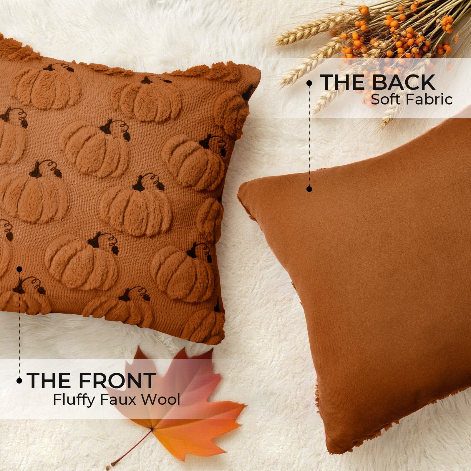 Sanmadrola Fall Pillow Covers Halloween Decoration Pumpkin Decorative Pillow Cases Couch Cushion Case for Chair Sofa Bedroom Living Room Home Decor 18''x 18'' 2 Pack Brown