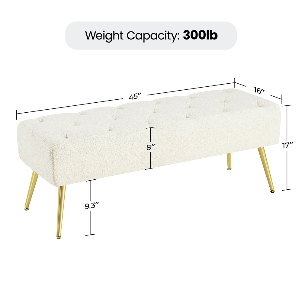 Renwick Modern Ottoman Upholstered Footstool Bench, Ivory