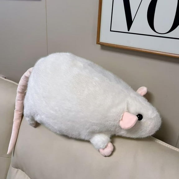 Jumbo Rat Plush Pillow (35.4 in) - Soft & Cute Stuffed Animal Pillow, Adorable Rat Cuddle Pillow for Bed, Sofa, Room Decor (White)